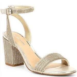 Gianni Bini Sparkling Gold Strappy Block Heel Sandals
